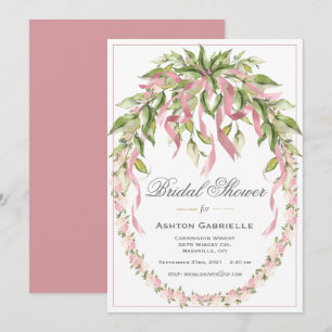 Invitation Rubans roses Fleur Wreath Élégante Fête des mariée