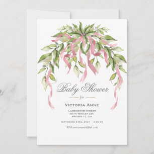 Invitation Rubans roses Vert Élégant Baby shower