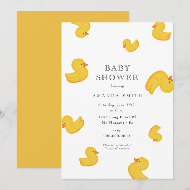Invitation Rubber Canard Jaune Rub Un Dub Dub Baby shower Inv (Devant / Derrière)