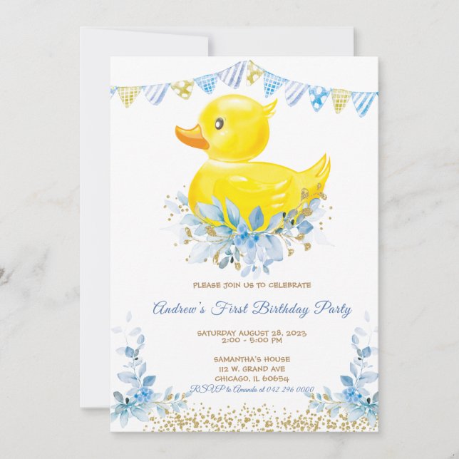 Invitation RUBBER DUCK GARÇON Premier anniversaire (Devant)