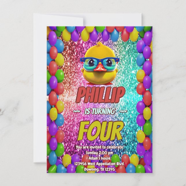 Invitation Rubber Duck personnalisable caractère d'anniversai (Devant)