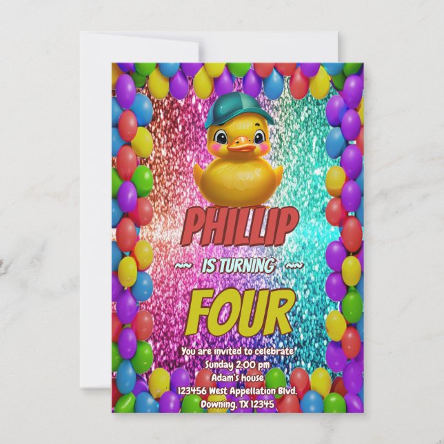 Invitation Rubber Duck personnalisable caractère d'anniversai (Devant)