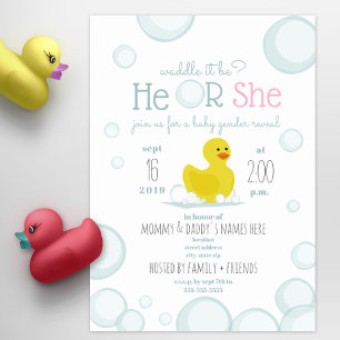Invitation Rubber Duck Waddle It Be Baby Gender Reveal