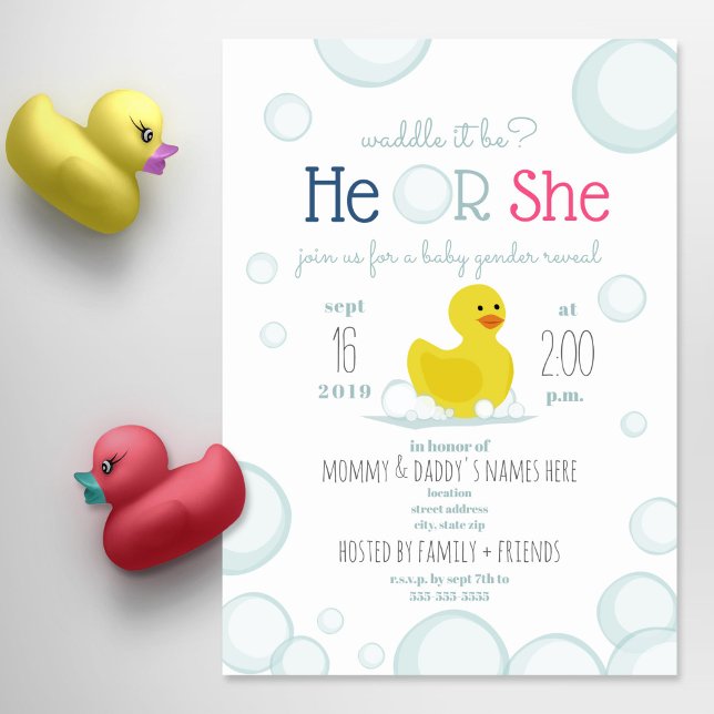 Invitation Rubber Duck Waddle It Be Baby Gender Reveal (Créateur téléchargé)
