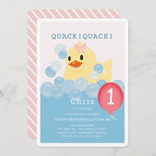 Invitation Rubber Ducky Rose Girl 1er anniversaire