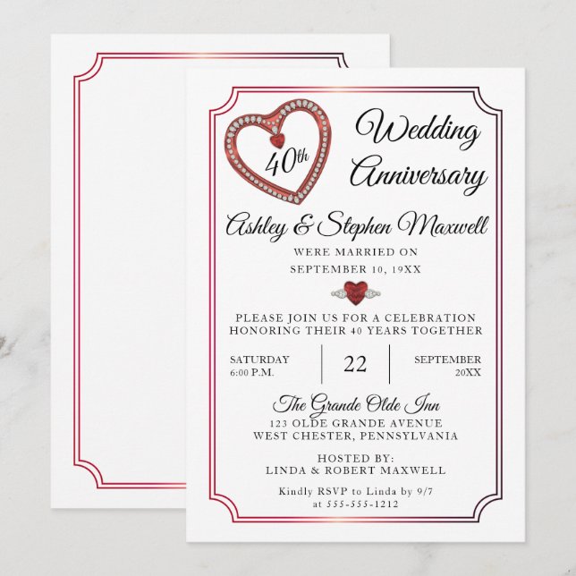 Invitation Rubis | Diamants Fête d'anniversaire de mariage de (Devant / Derrière)