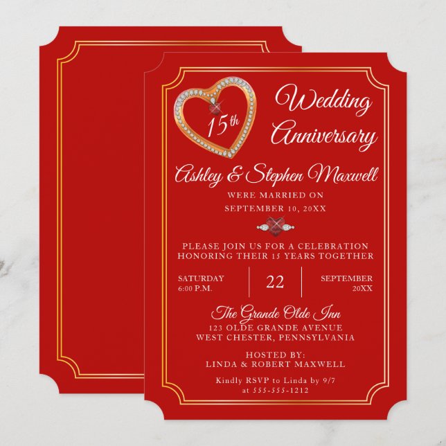 Invitation Rubis | Diamants Fête des 15 ans de mariage (Devant / Derrière)