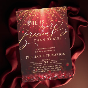 Invitation Rubis Or Glitter Calligraphie 80e Anniversaire