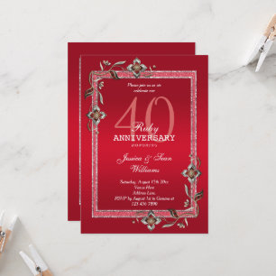 Invitation Rubis Rouge Gems & Glitter Rubis 40 ans de Mariage