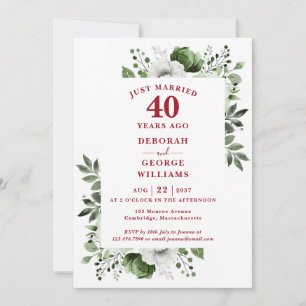 Invitation Ruby 40e anniversaire de Mariage Monogramme Floral