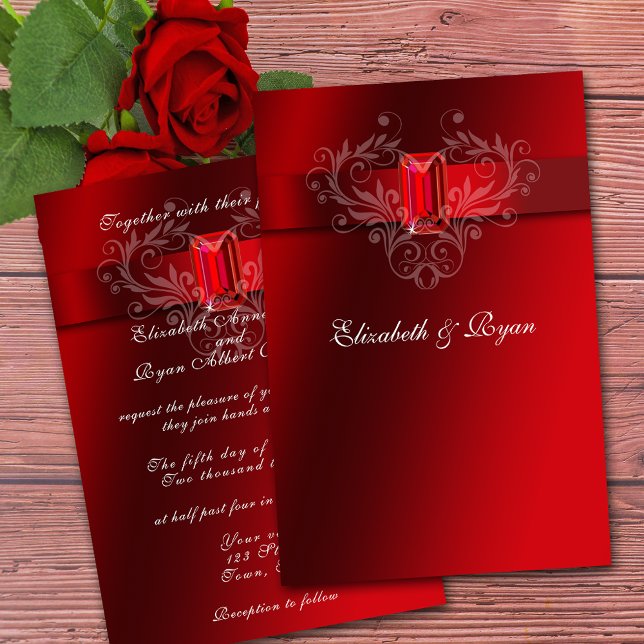 Invitation Ruby à étincelle mariage en ruban satiné rouge (Créateur téléchargé)