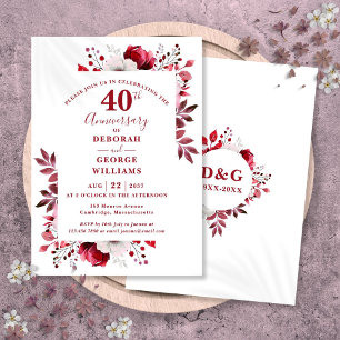 Invitation Ruby Elegant Floral 40e anniversaire Mariage