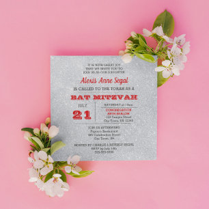Invitation Ruby et Parties scintillant d'argent Bat mitzvah G