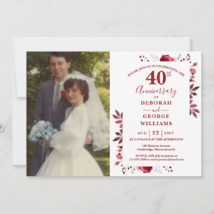 Invitation Ruby Floral 40e anniversaire du Mariage Photo