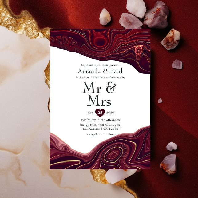 Invitation Ruby Garnet et Gold Strata Agate Mr & Mrs Mariage (Créateur téléchargé)