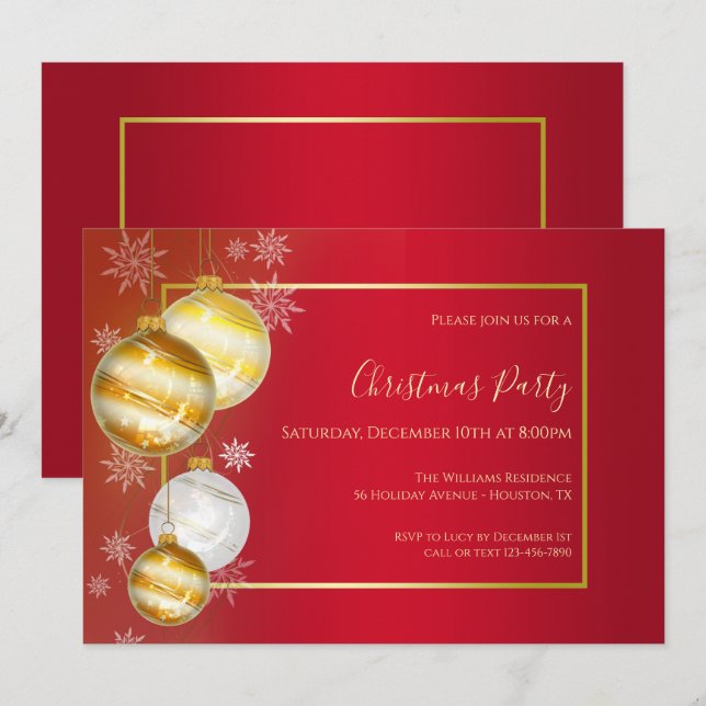 Invitation Ruby & Gold Festive Christmas Party (Devant / Derrière)