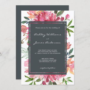 Invitation Ruby Pink Peony Floral Mariage
