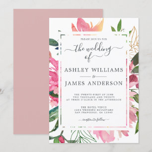 Invitation Ruby Pink Peony Floral Mariage botanique