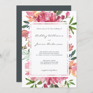 Invitation Ruby Pink Peony Floral Mariage botanique