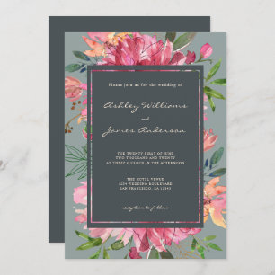 Invitation Ruby Pink Peony Mariage vert floral