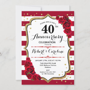 Invitation Ruby Red 40e Anniversaire - Or Blanc Rouge