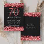 Invitation Ruby Red 70th Birthday Enregistrer la date<br><div class="desc">Elégant design "70th Birthday Party" avec Ruby Red String Lights et nom personnalisé et détails texte. Facile à utiliser et facile à personnaliser. Commandez aujourd'hui !</div>