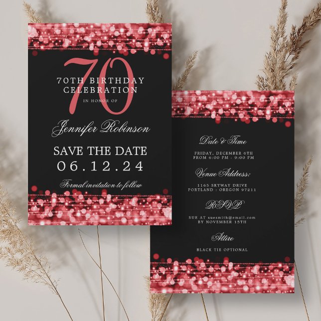 Invitation Ruby Red 70th Birthday Enregistrer la date avec le (Ruby Red 70th Birthday Save the Date w/ Details Invitation)