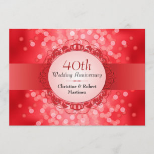 Invitation Ruby Red Bokeh fête du 40e anniversaire