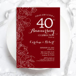 Invitation Ruby Red Floral 40e anniversaire<br><div class="desc">Ruby Red Floral 40e anniversaire de la fête Mariage Invitation. Design moderne minimaliste avec accents de dessin botanique et police de script de typographie. Une carte invitation élégante, parfaite pour une célébration élégante. Peut être customisé à n'importe quelle année de mariage. Invitations Zazzle imprimées ou téléchargement instantané modèle imprimable numérique....</div>