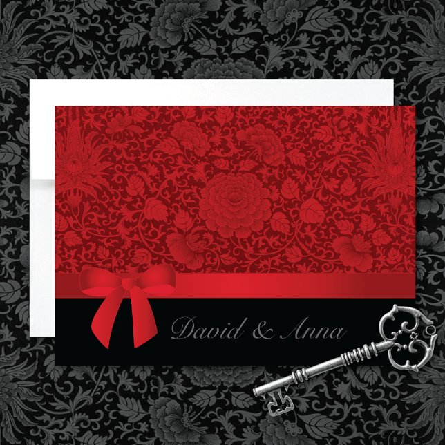 Invitation Ruby Red Floral Brocade Mariage (Créateur téléchargé)