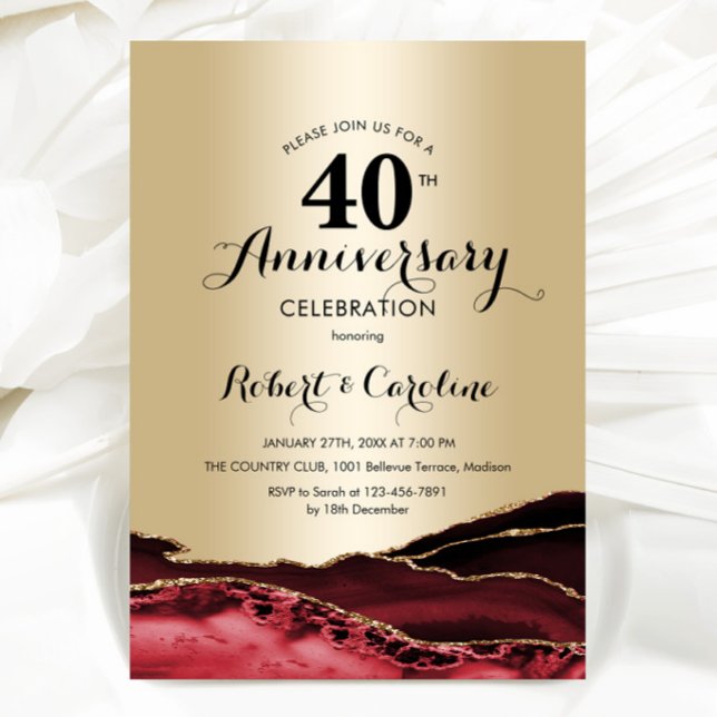 Invitation Ruby Red Gold 40e Anniversaire (Créateur téléchargé)