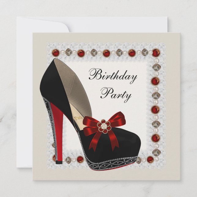 Invitation Ruby Red High Heel Chaussure Anniversaire Invitati (Devant)