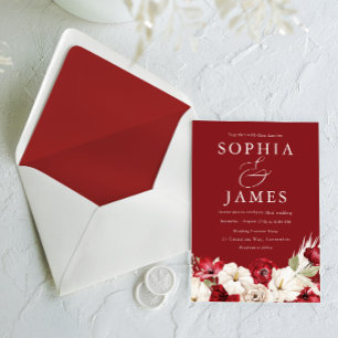 Invitation Ruby Red & Ivory Vintage Classic Mariage