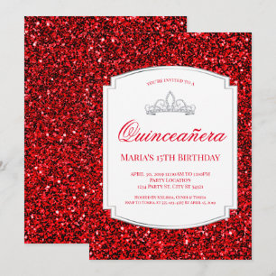 Invitation Ruby Red Parties scintillant Quinceañera Invitatio