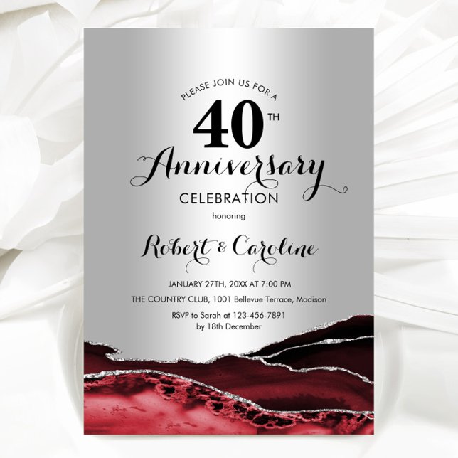 Invitation Ruby Red Silver 40e Anniversaire (Créateur téléchargé)