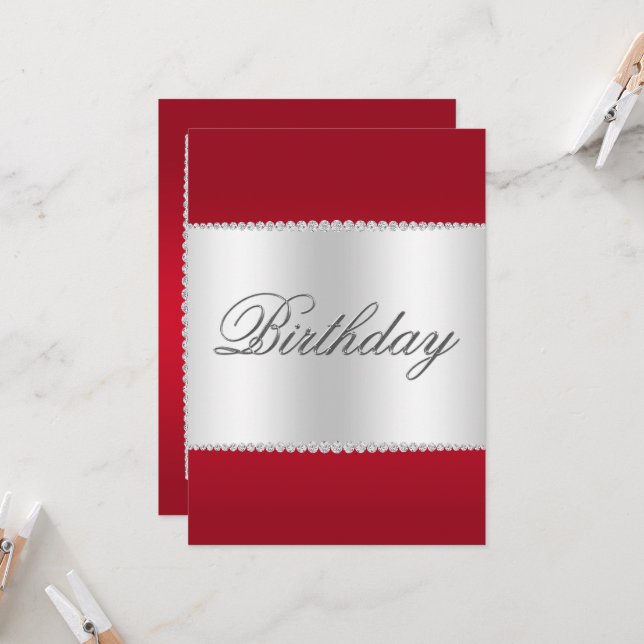 Invitation Ruby Red, Silver & Gems Anniversaire (Devant/Arrière en situation)