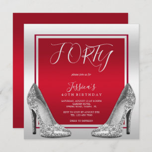 Invitation Ruby Red & Silver Stilettos 40e anniversaire