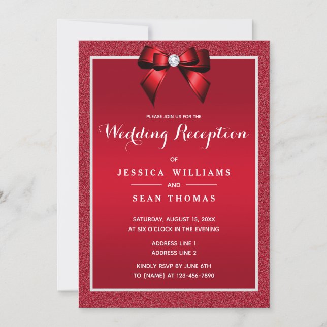 Invitation Ruby Red & Stylish Gem Wedding Réception (Devant)