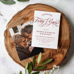 Invitation Ruby Red Swirly Script 40e anniversaire de mariage