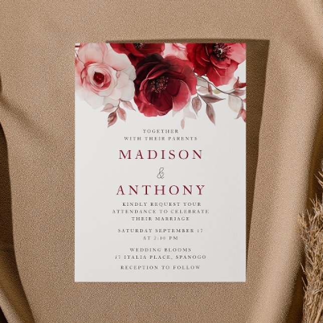 Invitation Ruby Red Vine Luxe Radiant Floral Mariage (Créateur téléchargé)