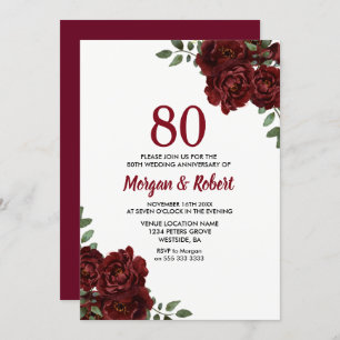 Invitation Ruby rouge Bourgogne 80e anniversaire du Mariage