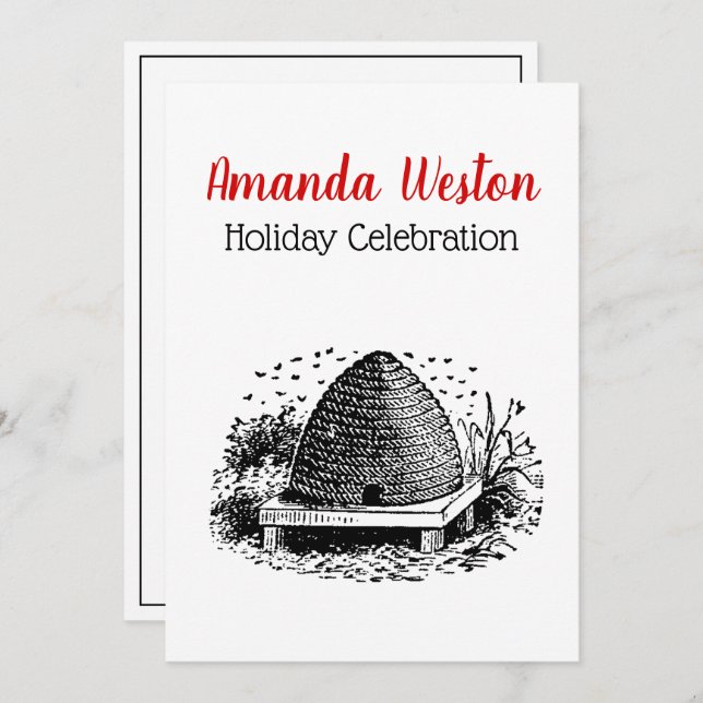 Invitation Ruche et Abeilles #1 Héraldique Vintage (Devant / Derrière)