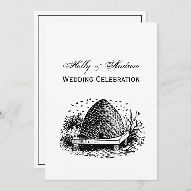Invitation Ruche et Abeilles #1 Héraldique Vintage (Devant / Derrière)