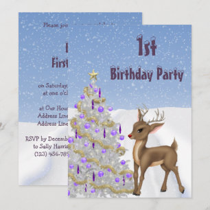 Invitation Rudolph, flocons de neige et anniversaire d'arbre