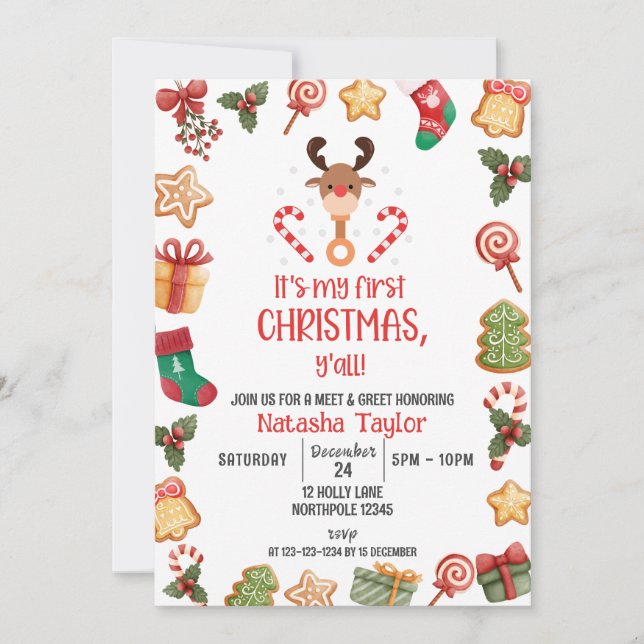 Invitation Rudolph Reindeer, CHRISTMAS Baby Meet & Greet (Devant)