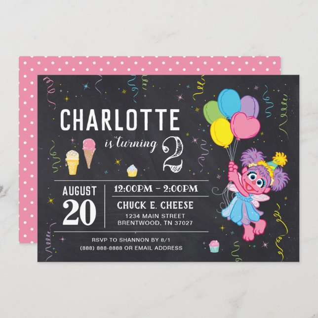 Invitation Rue Sésame | Abby Cadabby Chalkboard Anniversaire (Devant / Derrière)