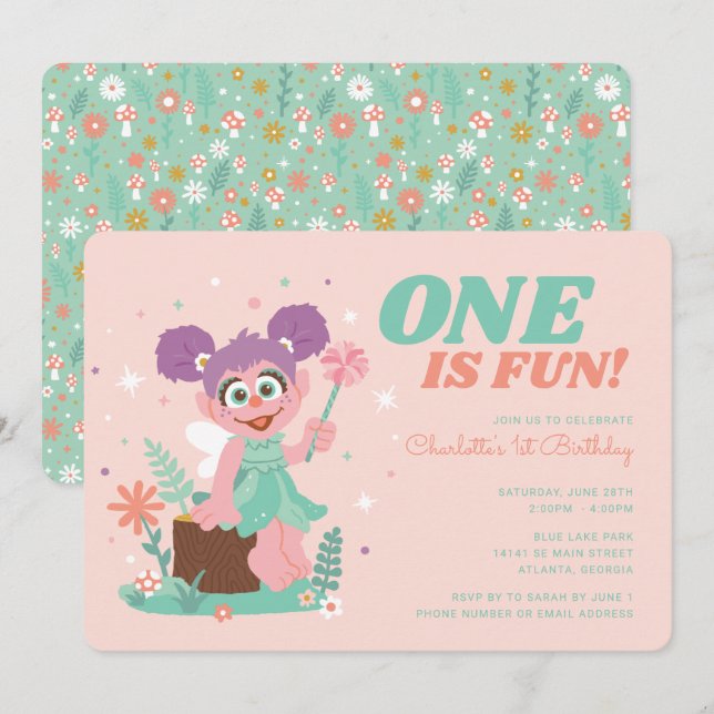 Invitation Rue Sésame - Abby Cadabby | L'un est Fun Anniversa (Devant / Derrière)