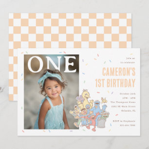 Invitation Rue Sésame Anniversaire 1 an Confettis Orange Past