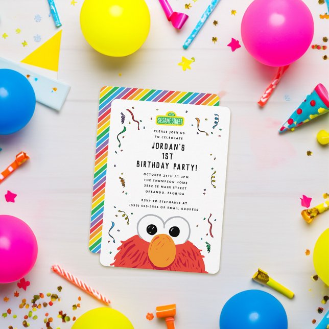 Invitation Rue Sésame | Anniversaire d'Elmo Confetti (Card on table)