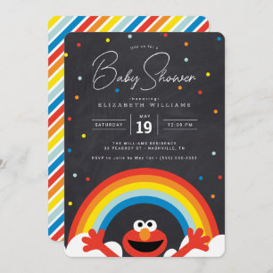 Invitation Rue Sésame Baby shower arc-en-ciel Elmo